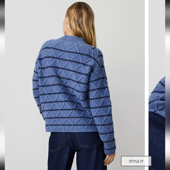 NWOT Anne Taylor Weekend Edition Blue Diamond Knit Sweater_Med - Picture 3 of 10
